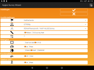 Instellingen Apglos Survey Wizard om RD coördinaten in te meten