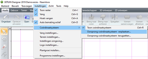 Instellen oorsprong coördinatensysteem 3D TUIN Designer