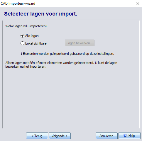 Lagen van te importeren DXF-3D TUIN Designer