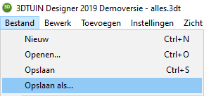 Opslaan als in 3D TUIN Designer