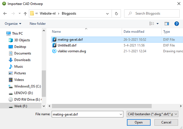 Selecteer te importeren DXF-3D TUIN Designer